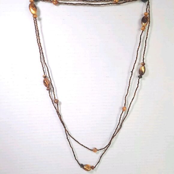 Faux Amber Extra Long Beaded Necklace Fashion Jewelry 70" Costume - Picture 1 of 6